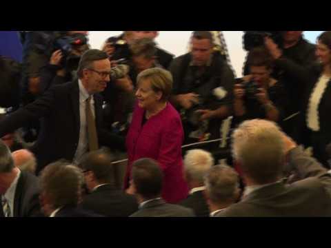 German Chancellor Angela Merkel inaugurates Frankfurt motor show