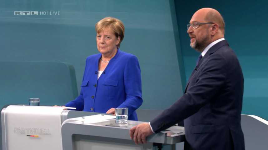 Illustration pour la vidéo Angela Merkel sort gagnante du duel avec Martin Schulz
