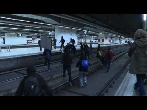 Students occupy train tracks in Barcelona's Sants station