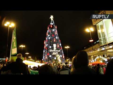 World's Tallest Christmas Tree Lit Up in Dortmund