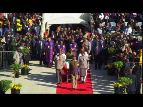 Winnie Mandela's casket arrives at stadium for final send-off