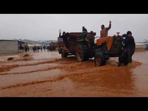 Camp of displaced Syrians flooded by heavy rain