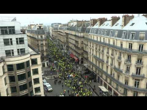 French 'yellow vest' protesters gather at stock exchange