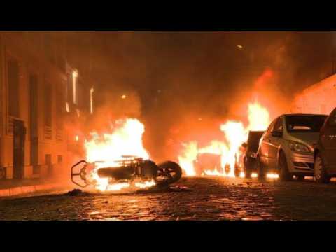Cars burn during 'yellow vest' protest in Paris