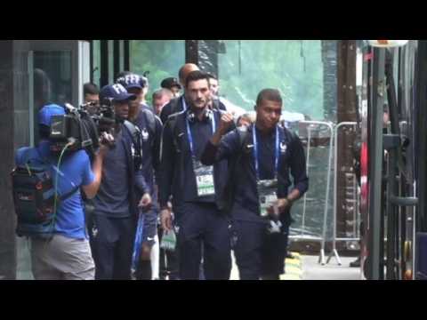 World Cup: France team leave hotel for quarter-final match
