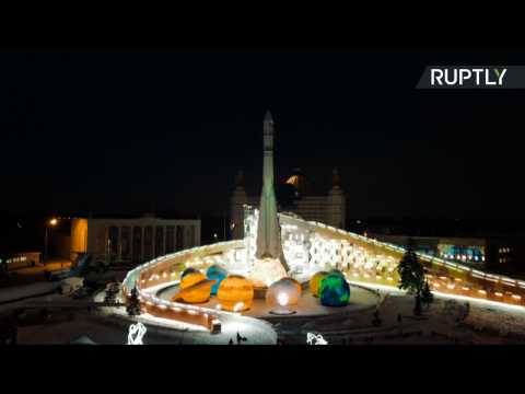 Moscow's Highest Snow Tubing Slide Wraps Around Giant Rocket Replica