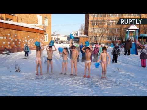 Siberia Kids Pour Buckets of Water Over Heads in Winter to Stave Off Flu