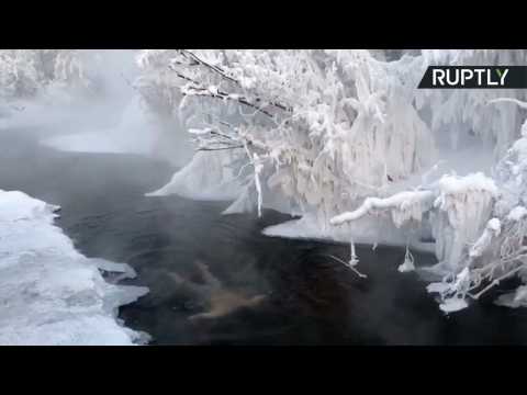 German Tourist Takes Icy Plunge in Coldest Town on Earth