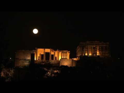 Super moon rises over the Acropolis in Athens