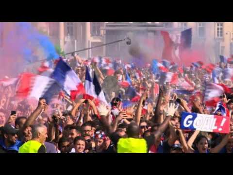 Paris fans celebrate France moving 2-1 ahead in World Cup final