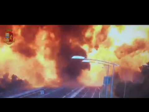 Tanker truck fireball engulfs road near Bologna