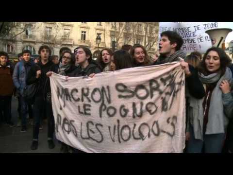 High school and university students protest in Paris