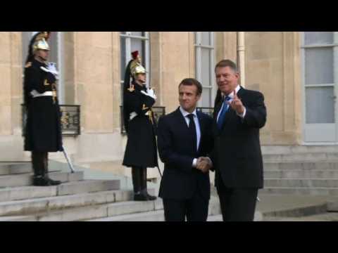 French and Romanian presidents meet at Elysee Palace in Paris