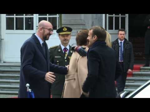 Charles Michel welcomes Emmanuel Macron to Brussels