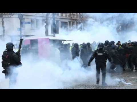 Riot police fire tear gas at 'yellow vest' protesters in Paris