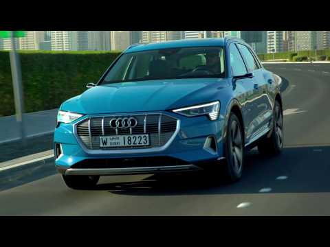 Audi e-tron in Antigua Blue Driving Video