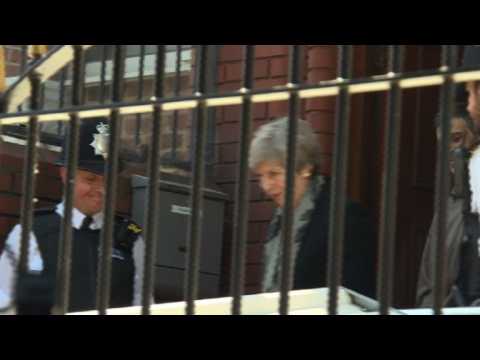 Theresa May leaves Finsbury Park Mosque in London