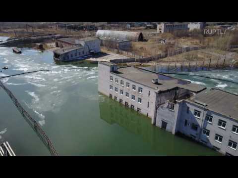 Drone captures remains of slowly-sinking ghost town