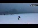 Man Goes Skiing on Icy Ocean in Spain's Bay of Biscay