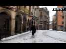 Fan-Propelled Skier Zooms Through Snowy Spanish Streets