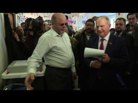 Gennady Zyuganov votes in Russian presidential election