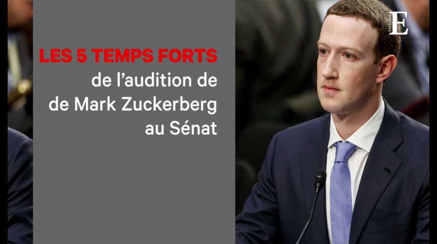 Illustration pour la vidéo Les cinq temps forts de l'audition de Mark Zuckerberg au Sénat américain