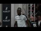 Watch video of Retired Jamaican Olympic And World Champion Sprinter Usain Bolt Takes Part In An Exhibition Football Game Organised By Watchmaker Hublot. - Switzerland: Usain Bolt 'doesn't want to rush into football' - Label : AFP EN  -