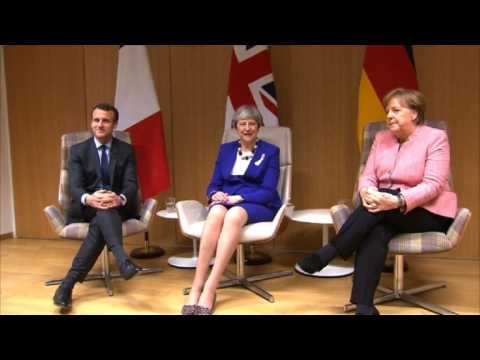 May, Macron, Merkel meet to discuss spy poisoning at EU summit
