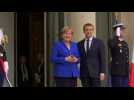 French President Macron welcomes Germany's Merkel at Elysée
