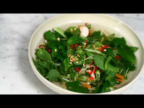 Low calorie Vietnamese spicy pho with courgette noodles