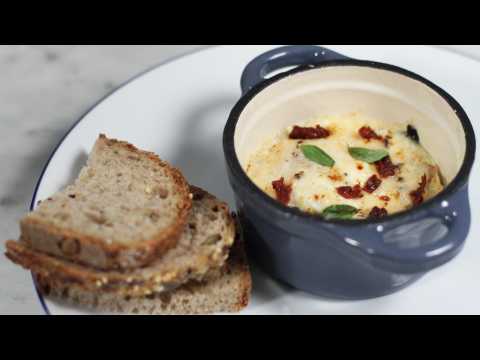 200-calorie baked egg with basil and sun-dried tomatoes
