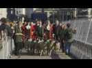 Freemen lead flock of sheep across London Bridge in Middle Age tradition