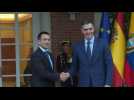Spanish Prime Minister Sanchez greets Ecuadoran President Noboa in Madrid