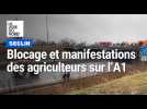 Blocage et manifestations des agriculteurs sur l' autoroute A1 au niveau de Seclin