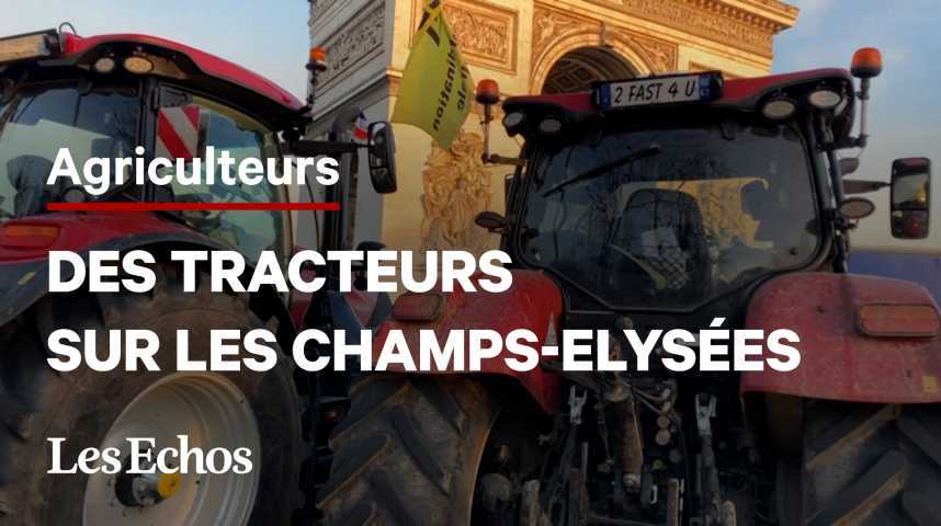 Illustration pour la vidéo Les Champs-Elysées investis par des agriculteurs venus en tracteurs