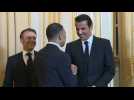 Macron jokes with Mbappe at Elysee palace with Qatari emir