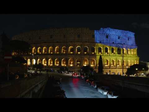 The Colosseum in Ukrainian colours to mark two years of war in Ukraine