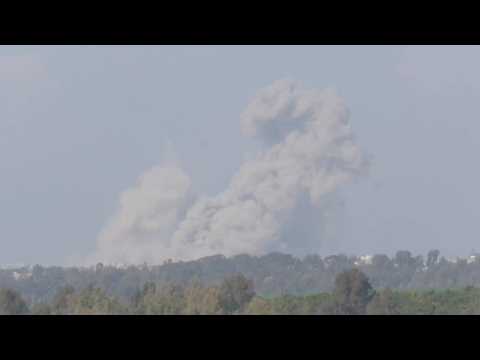 Plumes of smoke after explosions in southern Gaza Strip