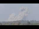 Plumes of smoke after explosions in southern Gaza Strip