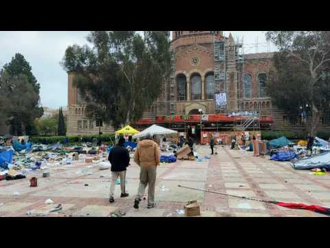 Images of UCLA campus after police cleared pro-Palestine protest camp