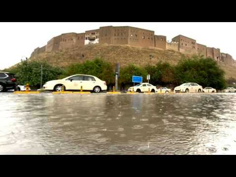 Heavy rain floods streets in Arbil, northern Iraq