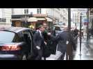 President Macron arrives at the Ecole Blanche in Paris