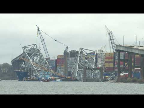 Demolition crews work on collapsed Baltimore bridge after ship collision