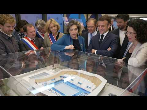 President Macron visits Olympic Aquatics Centre in Paris suburb of Saint-Denis