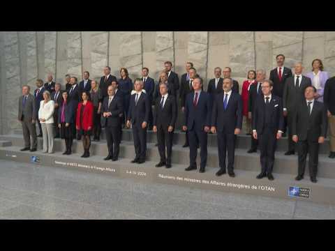 NATO foreign ministers pose for group photo at meeting in Brussels