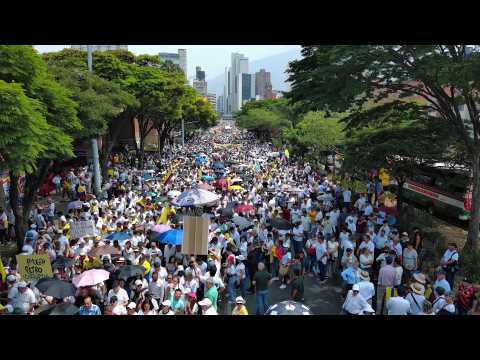 Demonstrators march in Medellin against President Petro government