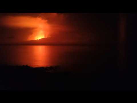 Volcano on uninhabited Galapagos island spews lava