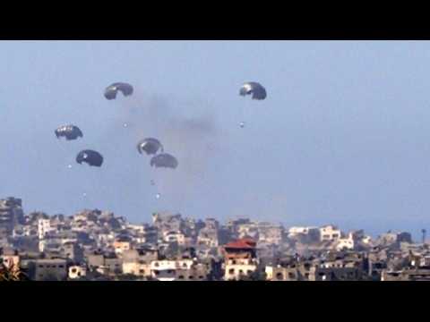 Aid airdropped on northern Gaza, seen from Israel