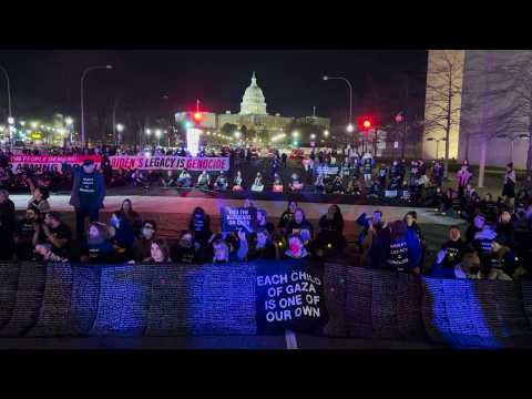 Pro-Palestinian protesters block street near US Capitol ahead of State of the Union