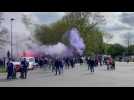 Les joueurs d'Anderlecht accueillis par un feu d'artifice